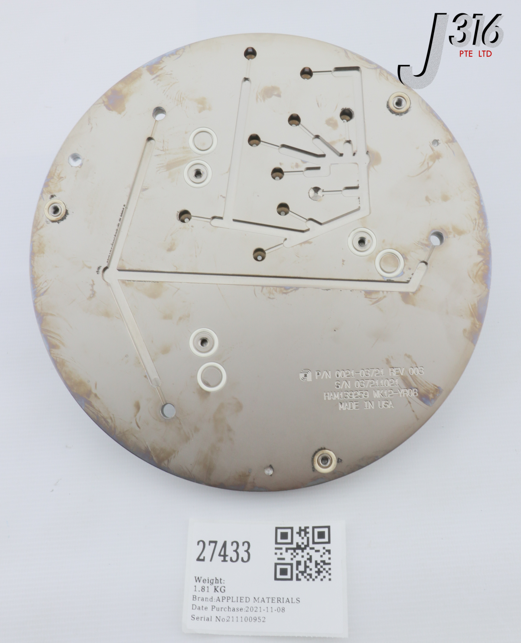 27433 APPLIED MATERIALS PLATE, REFLECTOR, 200MM XE, CORROSION RE 27433 APPLIED MATERIALS PLATE, REFLECTOR, 200MM XE, CORROSION RE